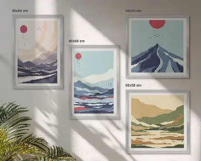 Paisagens montanhosas abstratas políptico com moldura