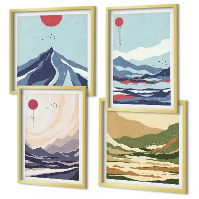 Paisagens montanhosas abstratas políptico com moldura
