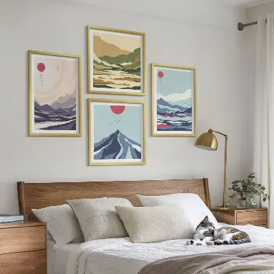 Paisagens montanhosas abstratas políptico com moldura