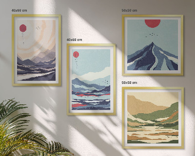 Políptico com moldura Paisagens montanhosas abstratas