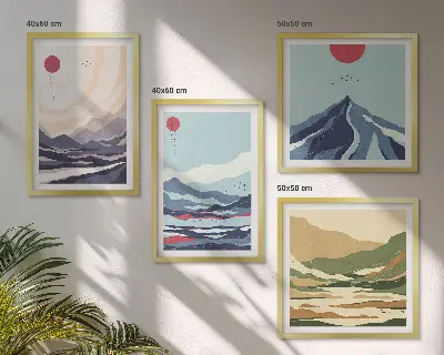 Paisagens montanhosas abstratas políptico com moldura