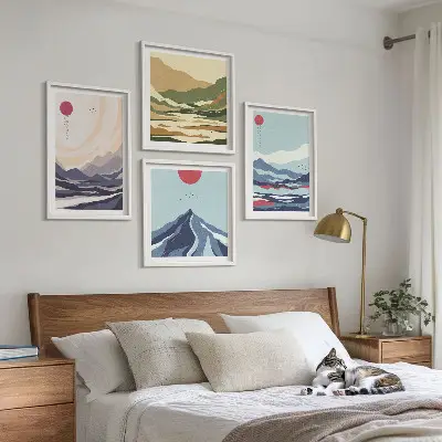 Paisagens montanhosas abstratas políptico com moldura