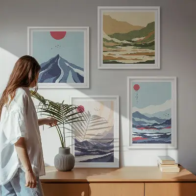 Paisagens montanhosas abstratas políptico com moldura