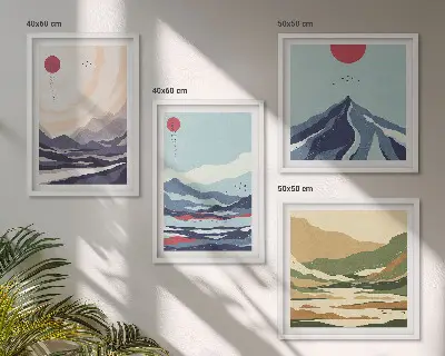 Paisagens montanhosas abstratas políptico com moldura