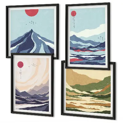 Paisagens montanhosas abstratas políptico com moldura