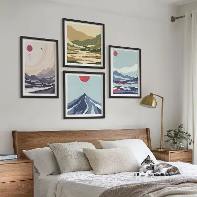 Paisagens montanhosas abstratas políptico com moldura