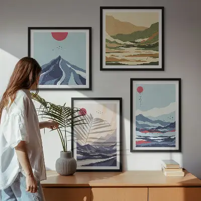 Paisagens montanhosas abstratas políptico com moldura
