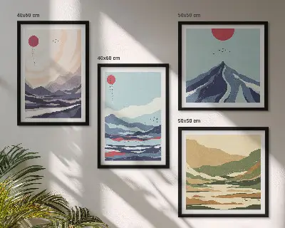 Paisagens montanhosas abstratas políptico com moldura