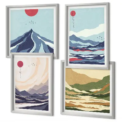 Paisagens montanhosas abstratas políptico com moldura