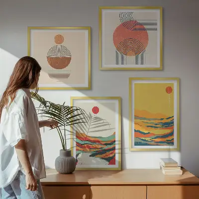 Composição de quadros padrões coloridos das montanhas estilo Japandi