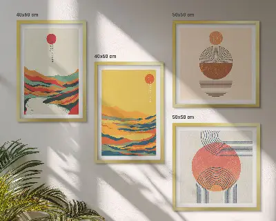 Composição de quadros padrões coloridos das montanhas estilo Japandi