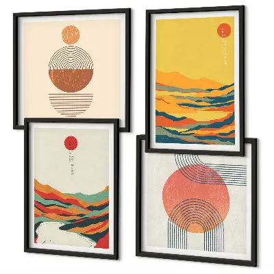 Composição de quadros padrões coloridos das montanhas estilo Japandi
