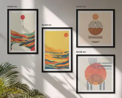 Composição de quadros padrões coloridos das montanhas estilo Japandi