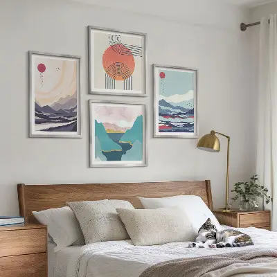 Conjunto de 4 quadros com moldura de paisagens montanhosas japonesas