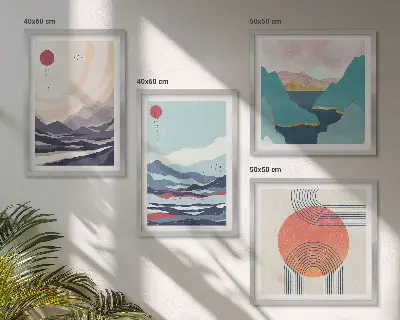 Conjunto de 4 quadros com moldura de paisagens montanhosas japonesas