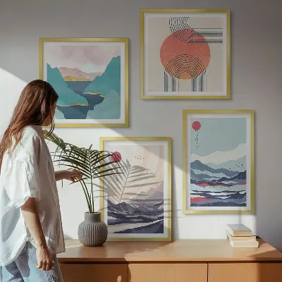 Conjunto de 4 quadros com moldura de paisagens montanhosas japonesas