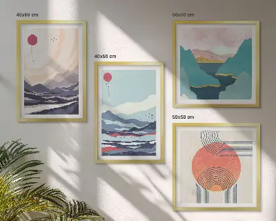 Conjunto de 4 quadros com moldura de paisagens montanhosas japonesas