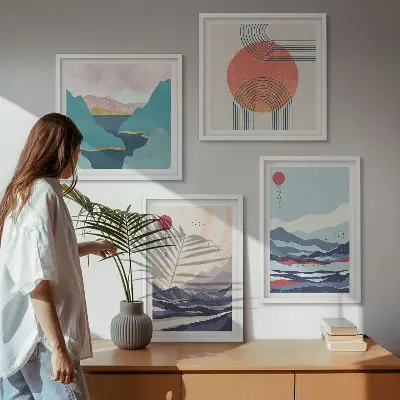 Conjunto de 4 quadros com moldura de paisagens montanhosas japonesas