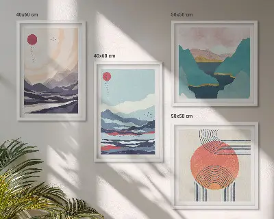 Conjunto de 4 quadros com moldura de paisagens montanhosas japonesas