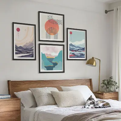 Conjunto de 4 quadros com moldura de paisagens montanhosas japonesas