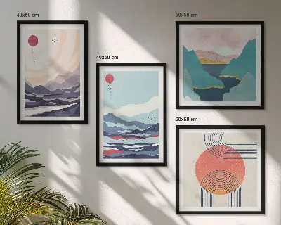 Conjunto de 4 quadros com moldura de paisagens montanhosas japonesas