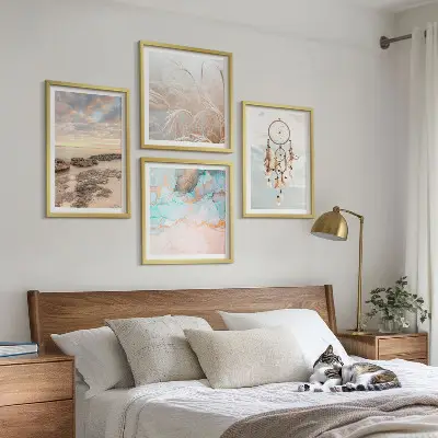 Composição de quadros mar de nuvens com apanhador de sonhos e grama