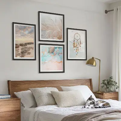 Composição de quadros mar de nuvens com apanhador de sonhos e grama