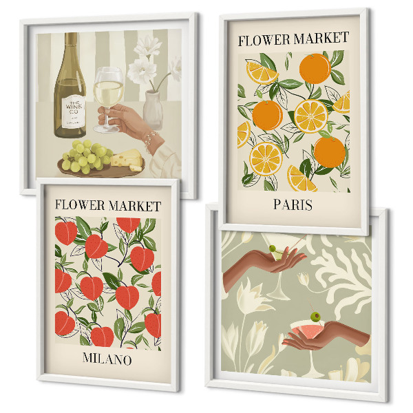Políptico com moldura Flores, vinho, Milão, Paris