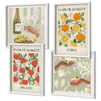 Políptico com moldura Flores, vinho, Milão, Paris