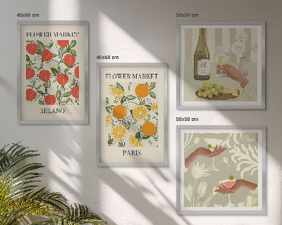 Políptico com moldura Flores, vinho, Milão, Paris