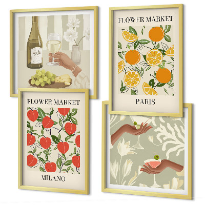 Políptico com moldura Flores, vinho, Milão, Paris