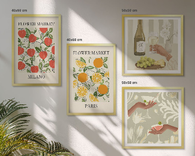Políptico com moldura Flores, vinho, Milão, Paris