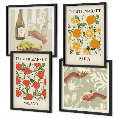 Políptico com moldura Flores, vinho, Milão, Paris
