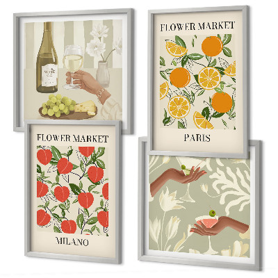 Políptico com moldura Flores, vinho, Milão, Paris