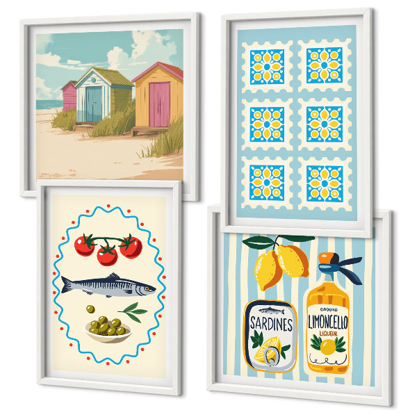 Composição de quadros Ilustrações da culinária mediterrânea