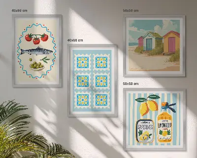 Conjunto de quadros ilustrações de culinária mediterrânea