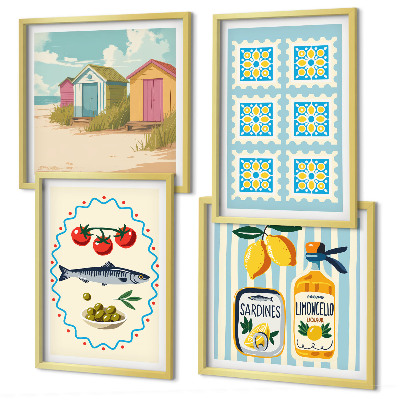 Composição de quadros Ilustrações da culinária mediterrânea