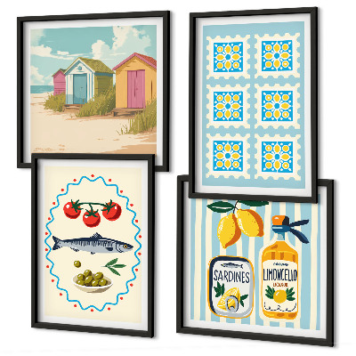 Composição de quadros Ilustrações da culinária mediterrânea