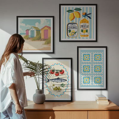 Composição de quadros Ilustrações da culinária mediterrânea