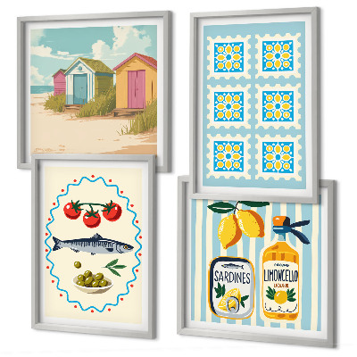 Composição de quadros Ilustrações da culinária mediterrânea