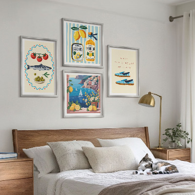 Conjunto de 4 quadros com moldura Imagens coloridas com sabores italianos