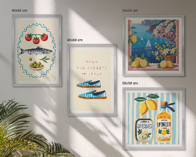 Conjunto de 4 quadros com moldura Imagens coloridas com sabores italianos