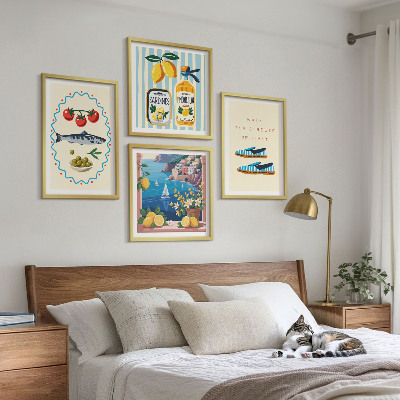 Conjunto de 4 quadros com moldura Imagens coloridas com sabores italianos