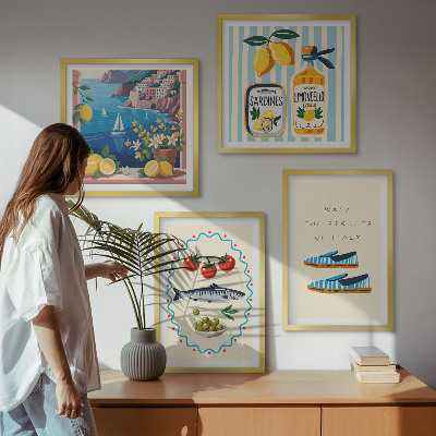 Conjunto de 4 quadros com moldura Imagens coloridas com sabores italianos