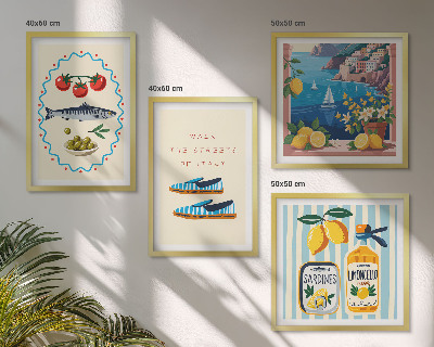 Conjunto de 4 quadros com moldura Imagens coloridas com sabores italianos