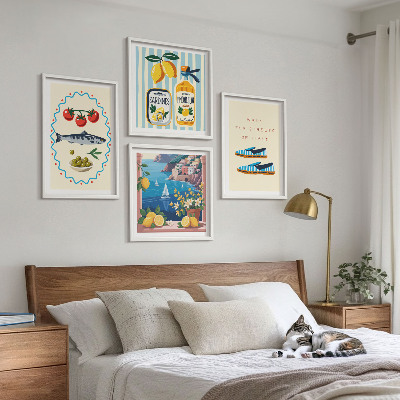 Conjunto de 4 quadros com moldura Imagens coloridas com sabores italianos