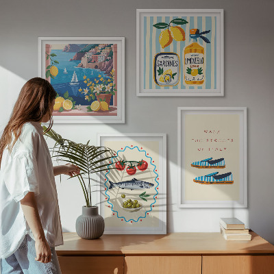 Conjunto de 4 quadros com moldura Imagens coloridas com sabores italianos