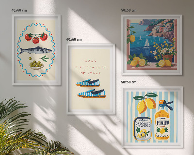 Conjunto de 4 quadros com moldura Imagens coloridas com sabores italianos