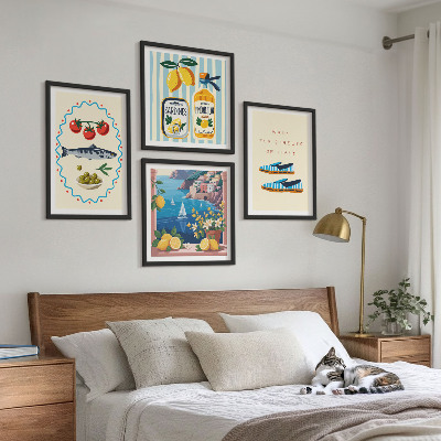 Conjunto de 4 quadros com moldura Imagens coloridas com sabores italianos