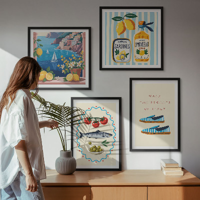 Conjunto de 4 quadros com moldura Imagens coloridas com sabores italianos